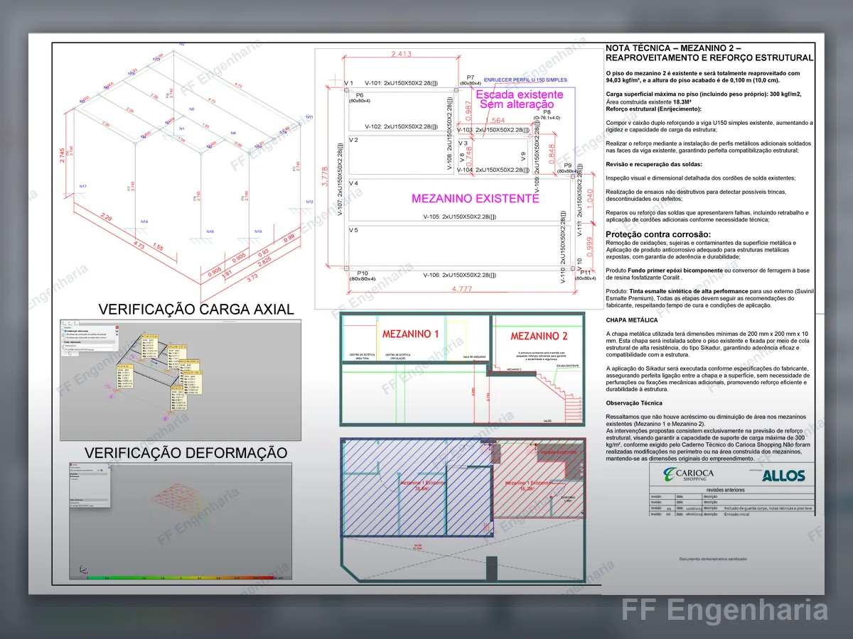 Estrutura De Aço Mezanino No Shopping Carioca Rj - prancha tecnica Projeto Estrutural